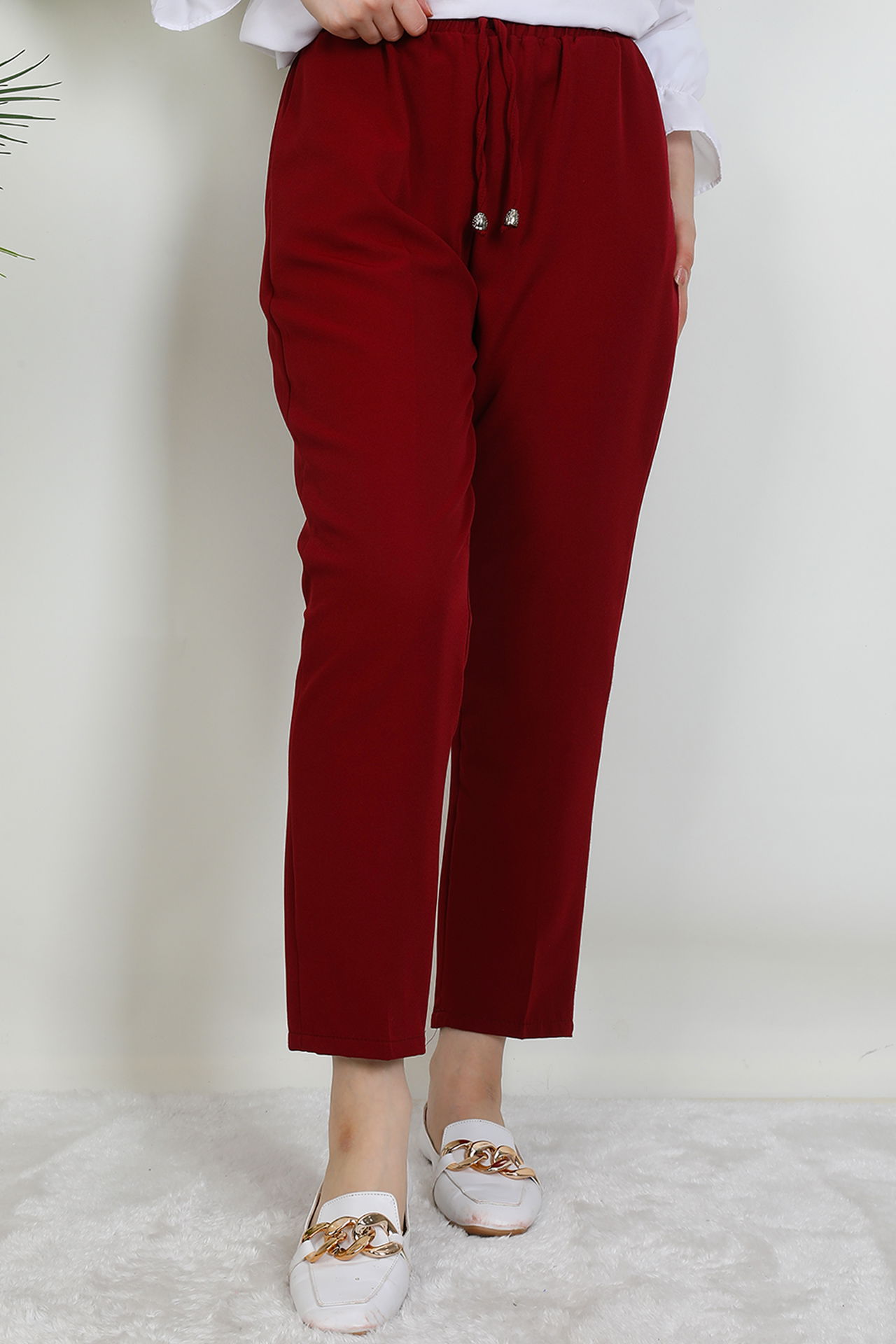 Beli Lastikli Pantolon Bordo 