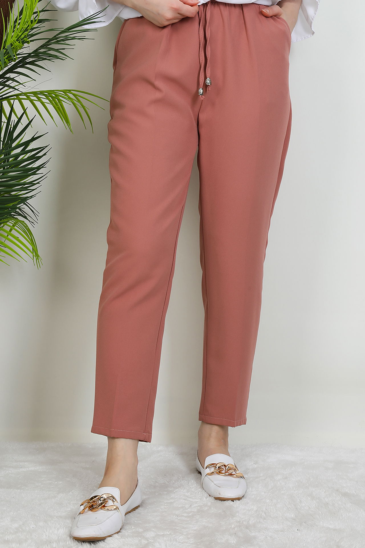 Beli Lastikli Pantolon Pembe 