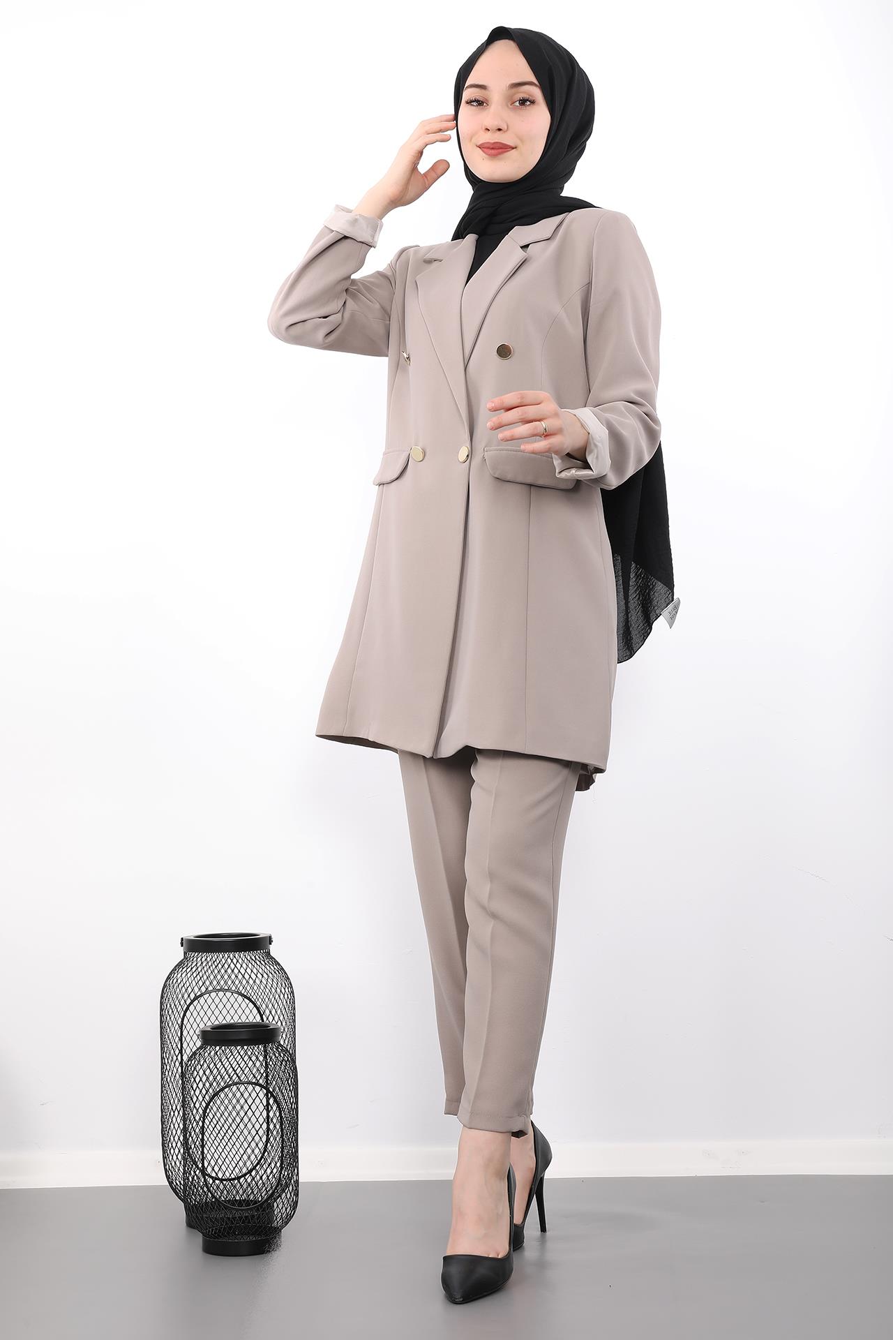 Blazer Ceket Takım Vizon 