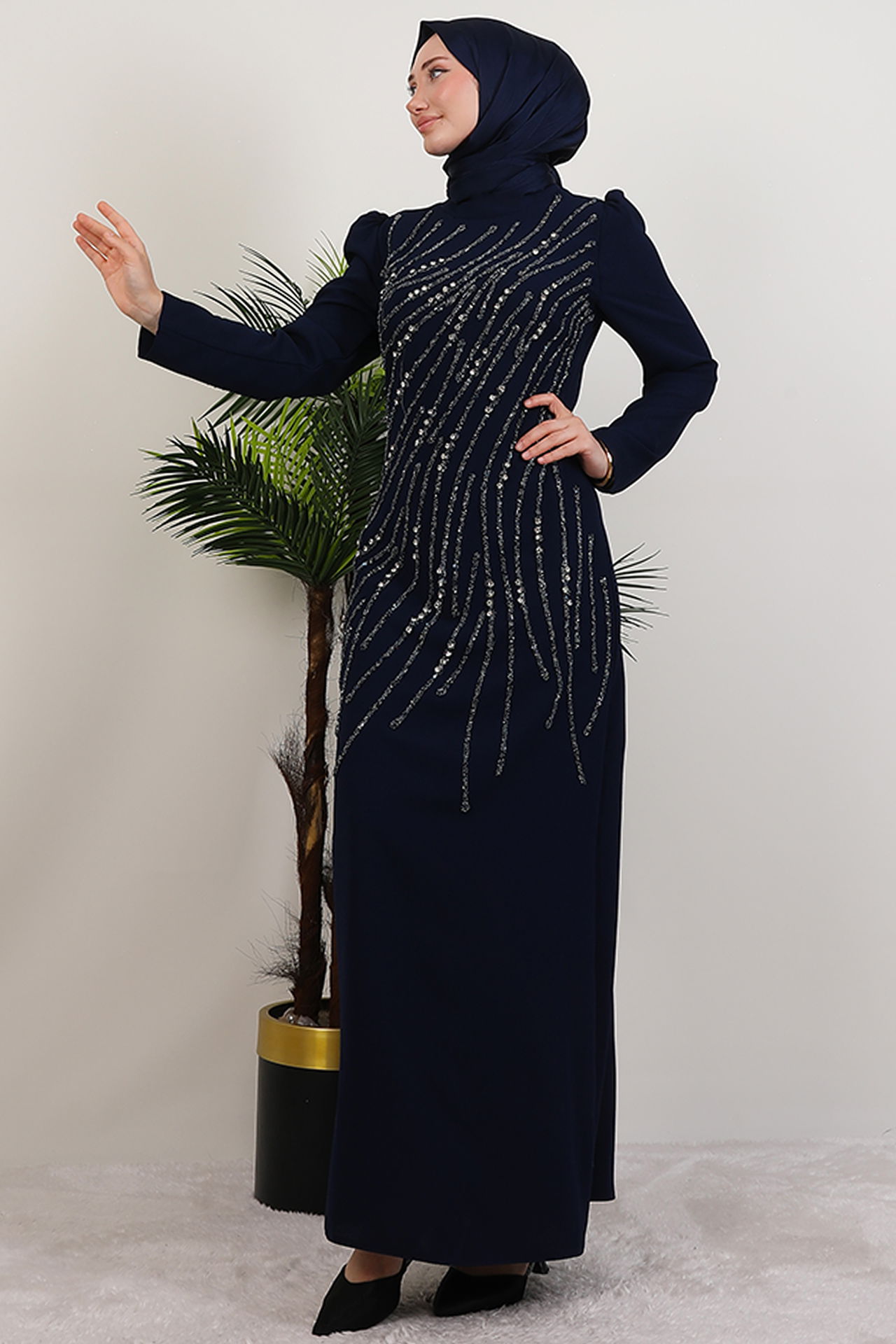 Seher Taşlı Elbise Lacivert 