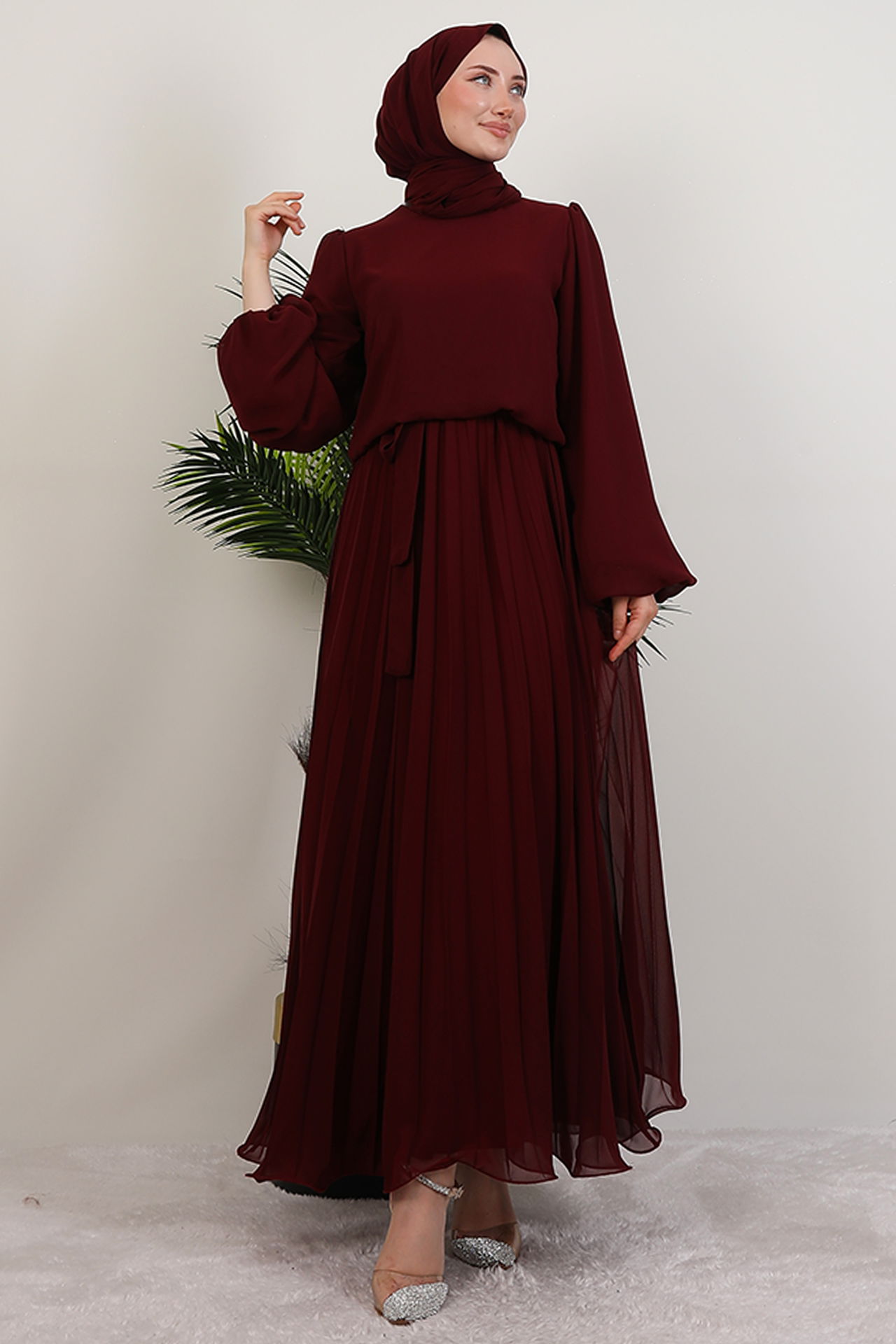 Ümra Şifon Elbise Bordo 