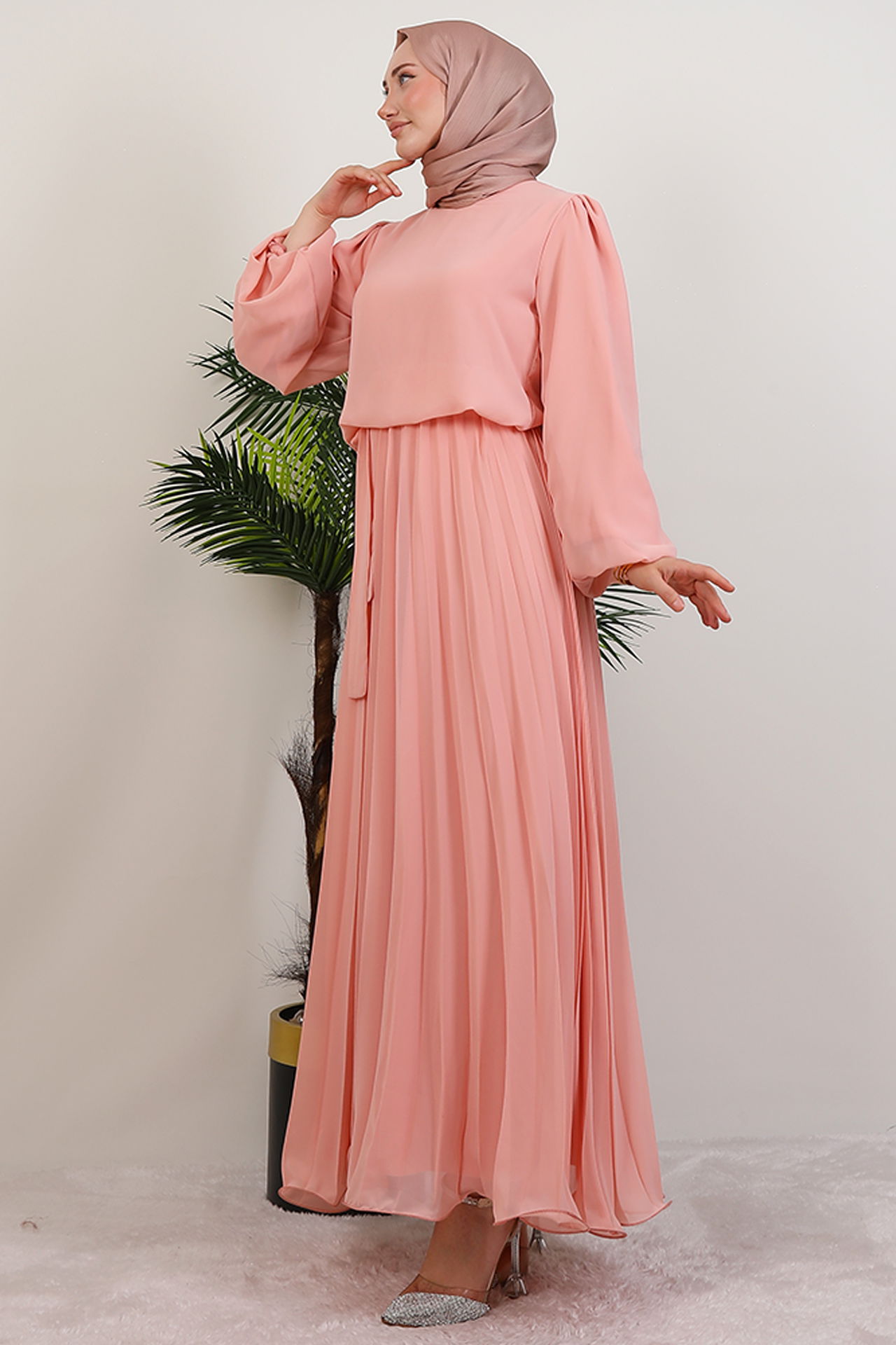 Ümra Şifon Elbise Soft Pembe 